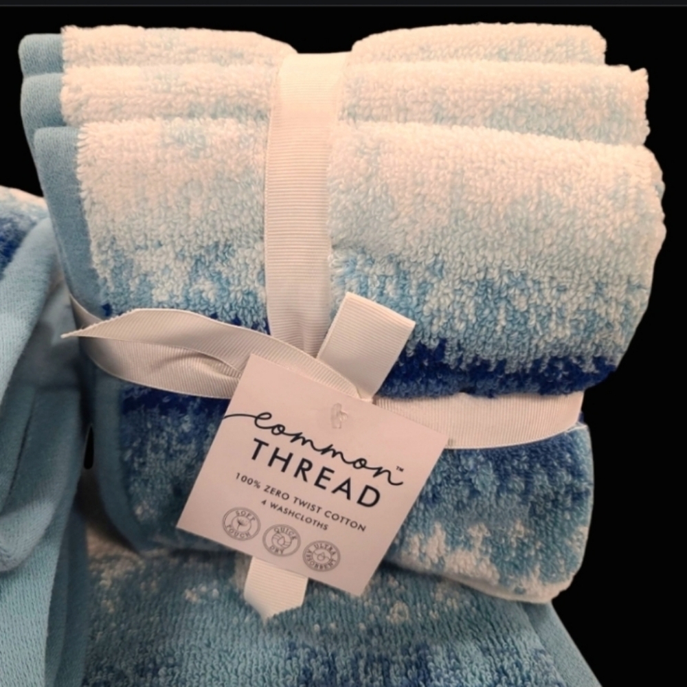 8pc Common Thread Bath Hand Washcloth Towel Set Blue Ombre Zero Twist Cotton New - Picture 3 of 7